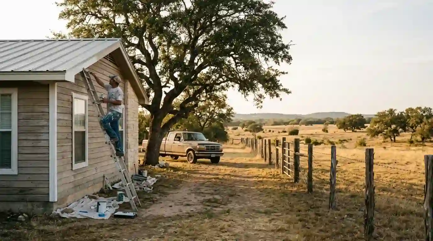 Ranch-style home with trim being painted near Fort Worth