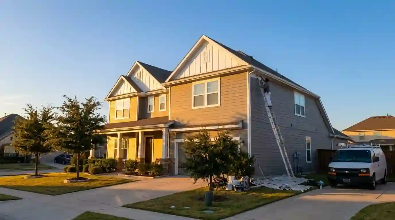 Freshly painted Fort Worth home holding color in strong Texas sun
