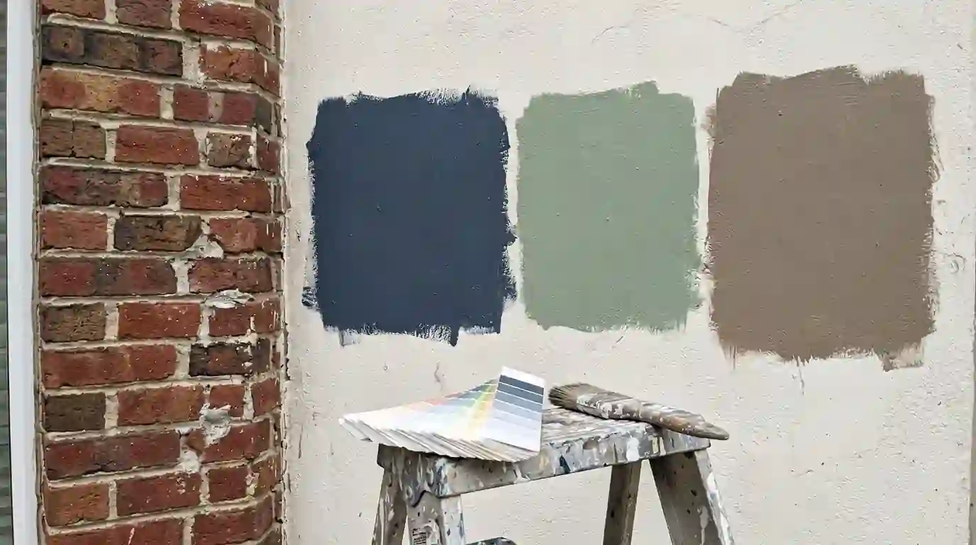 Color sample patches on a townhome wall for HOA approval