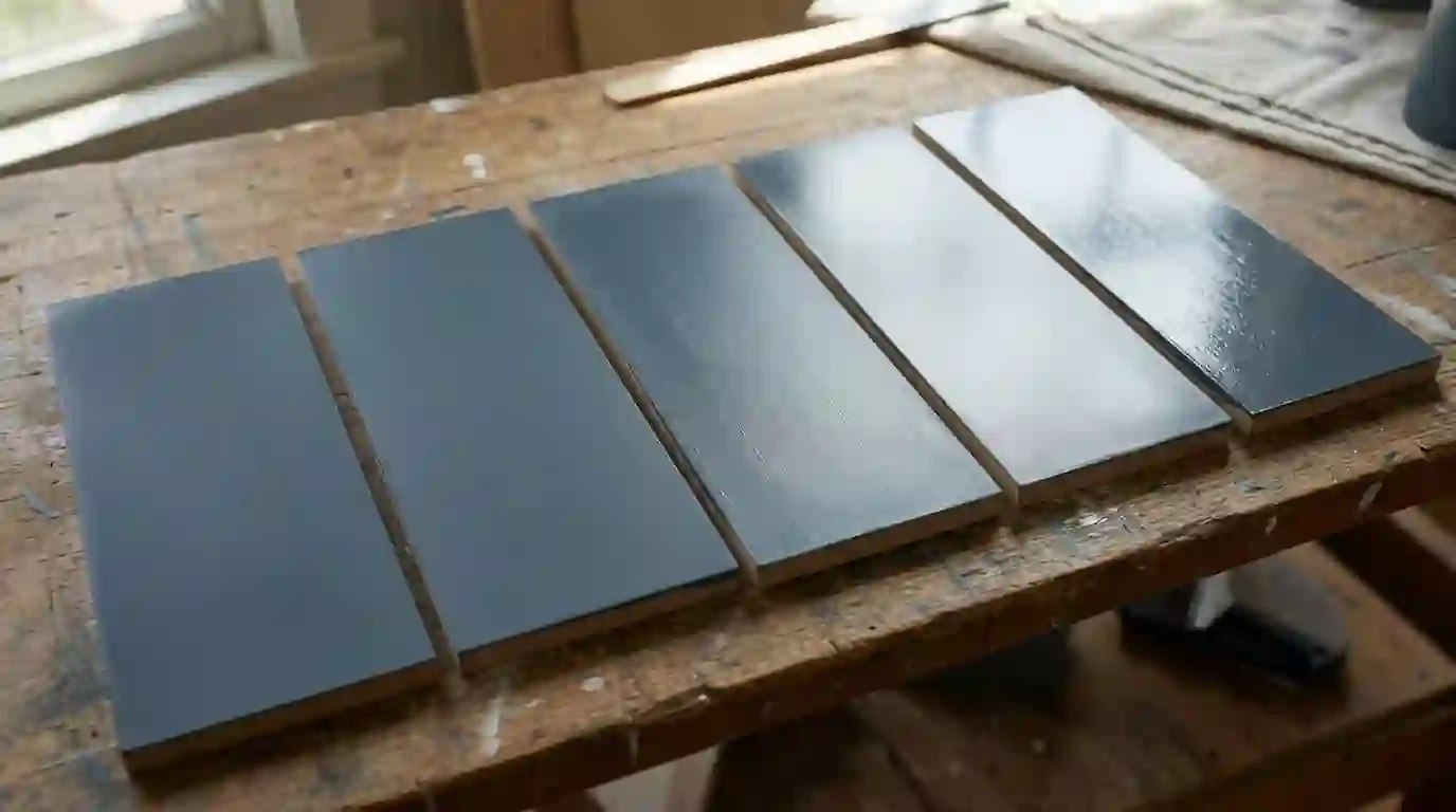 Paint samples showing five sheen levels side by side