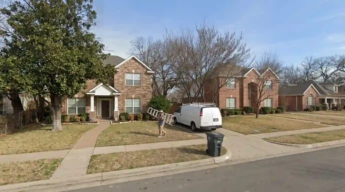 Suburban Tarrant County street with brick homes